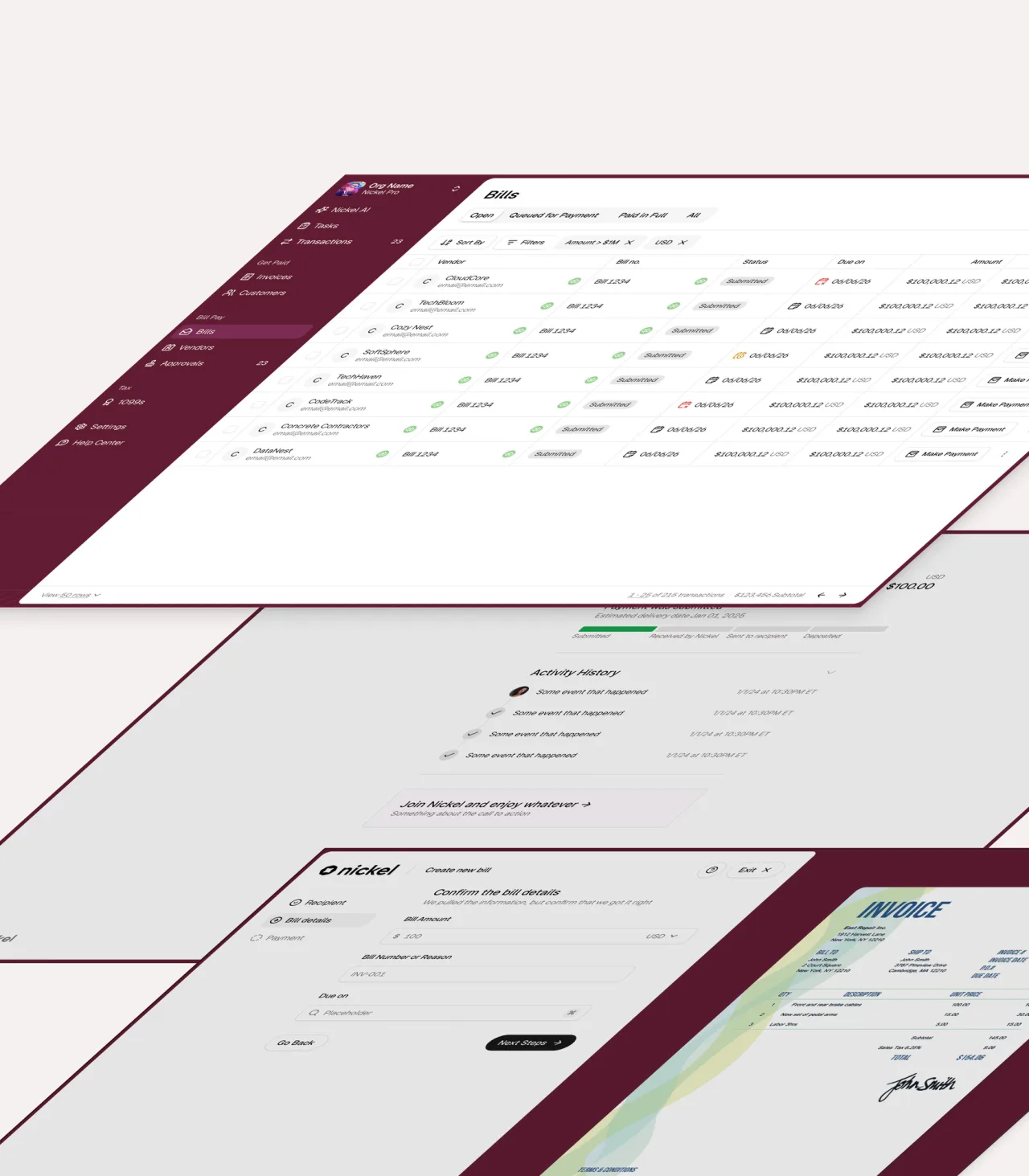 Nickel accounts payable dashboard paying vendors worldwide