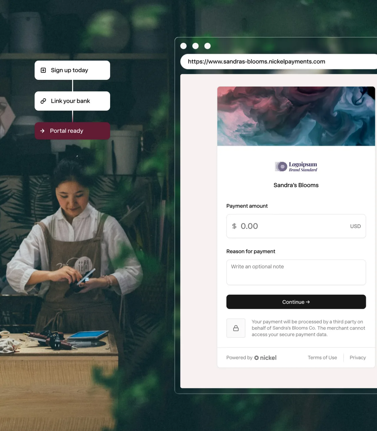 Permanent hosted payment page branded for a business