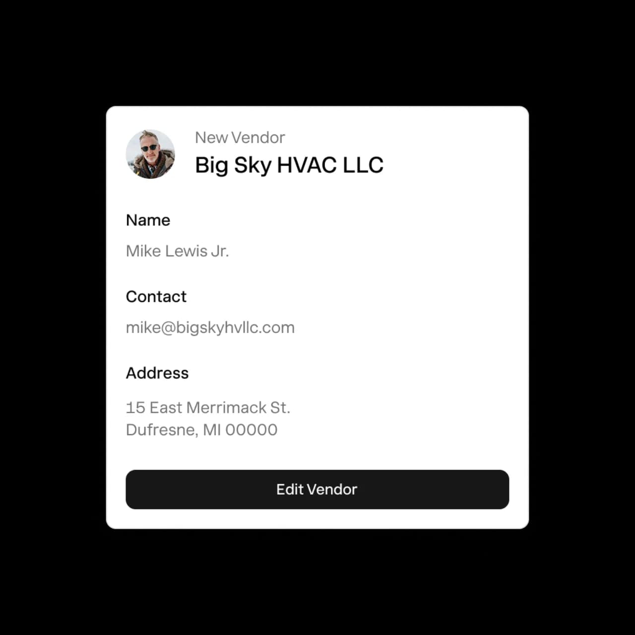 Vendor onboarding link collecting business, bank and tax details