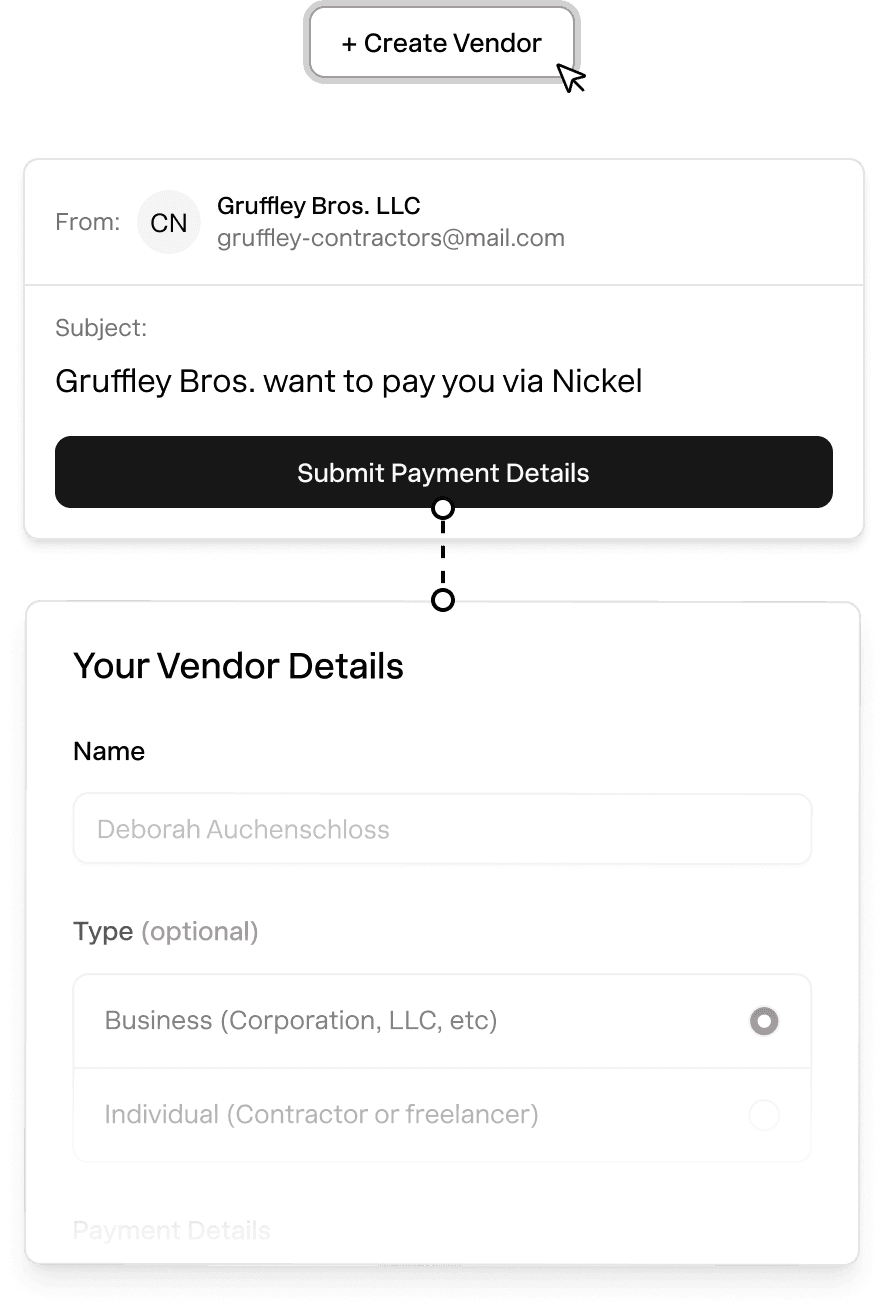 Vendor onboarding form where vendors self-verify their details