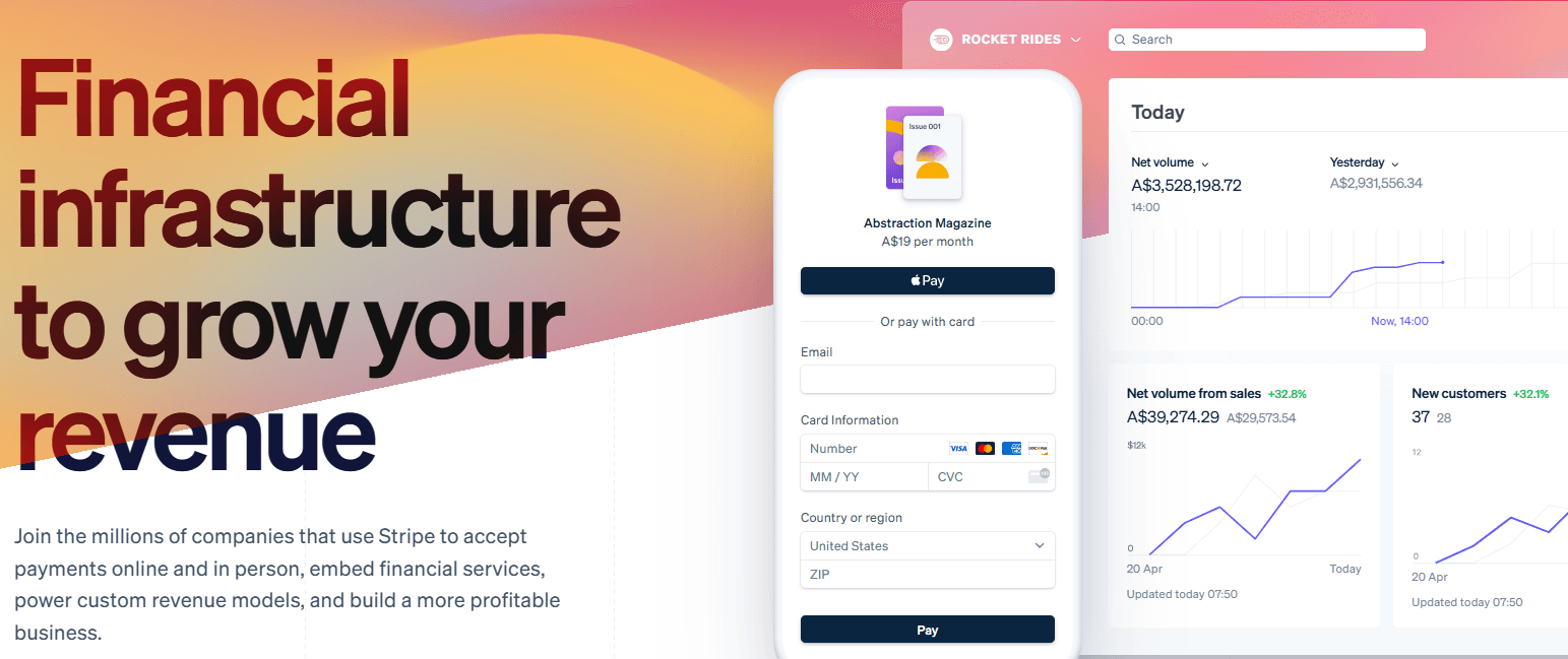 Stripe online payments platform homepage, a QuickBooks Payments alternative